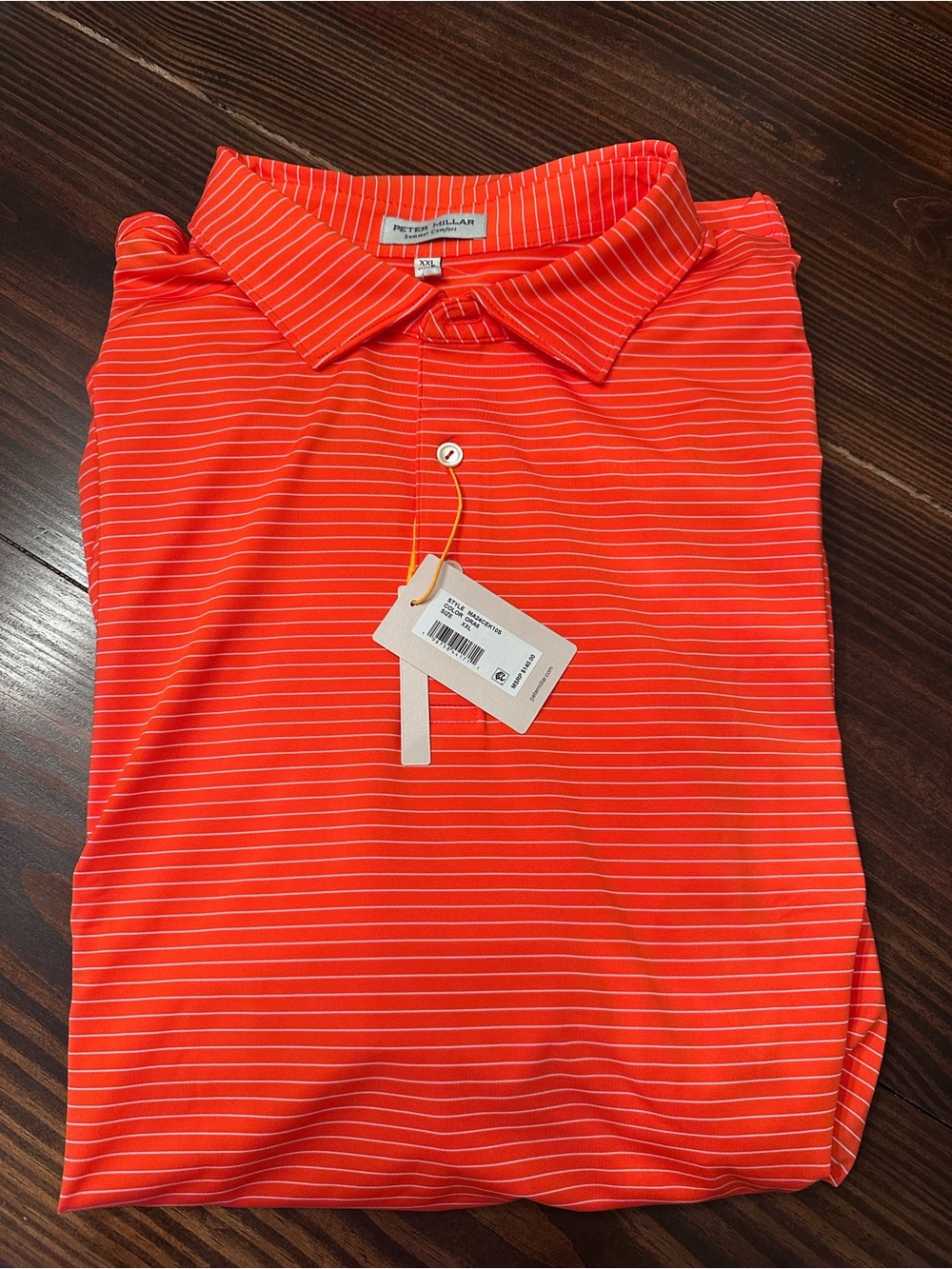 Peter Millar Red-Orange Thin-Striped Polo